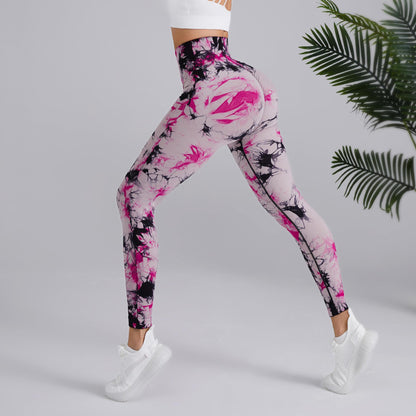 Tie-dye Printed Yoga Pants Fashion Seamless High-waisted Hip-lifting Trousers Sports Running Fitness Pants For Womens Clothing - GBAStar